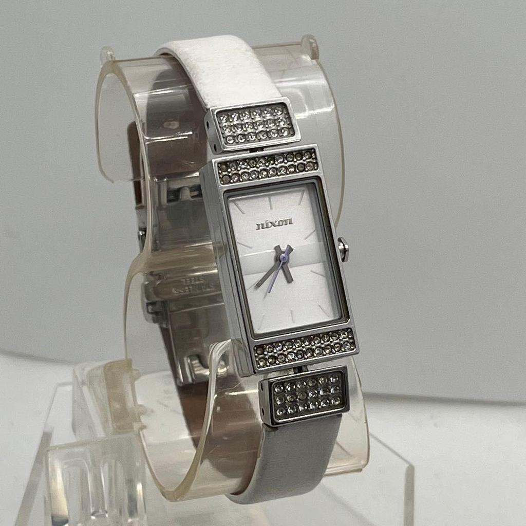 Used Working condition Nixon THE ELLE Crystal Square Silver White Dial Watch Quartz Diamond