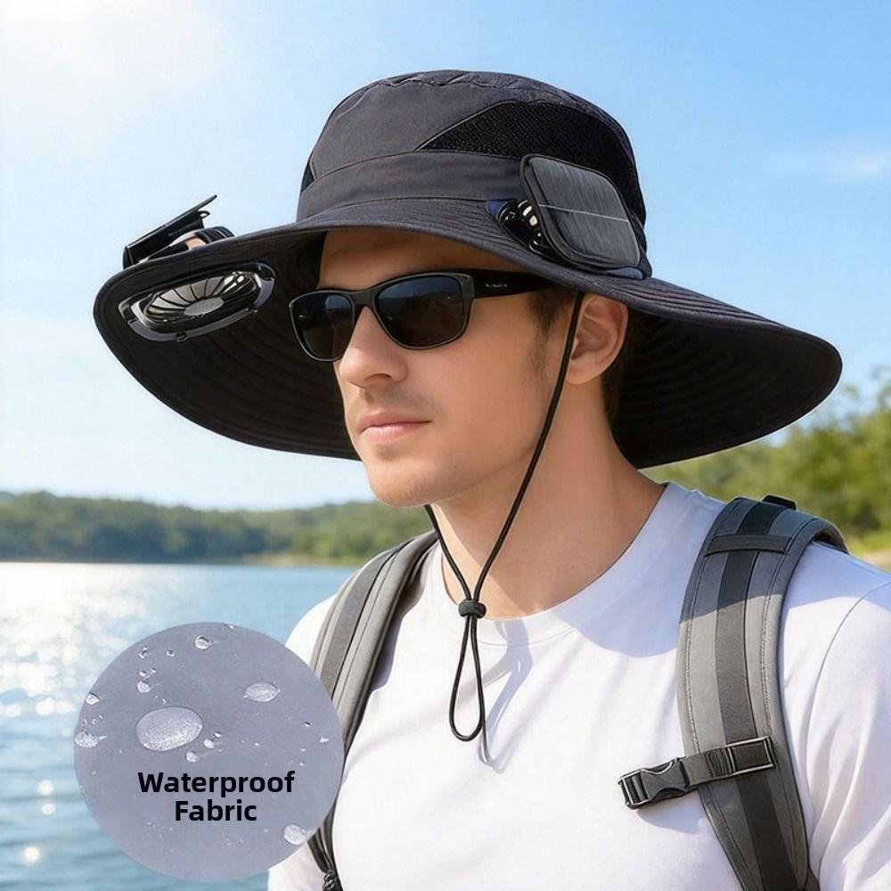 Convenient Dual Fan Solar Fan Hat Breathable UV Protection Wide Brim Sun Cap 3 Speeds Strong Wind Summer Fan Visor Cap Sport