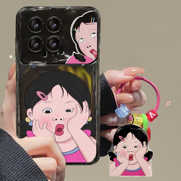 Подходит для Xiaomi 14/13pro Чехол для мобильного телефона Redmi K70/60 Милая забавная подвеска для девочки Силиконовый откидной зеркальный чехол