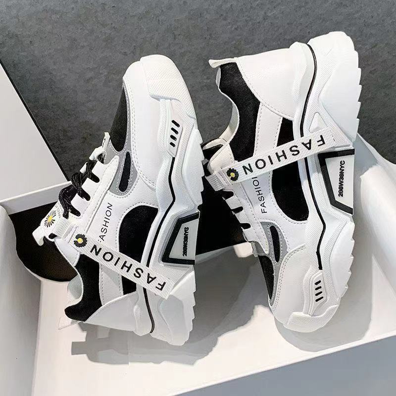 Женские кроссовки на платформе, весенние и осенние, одинарные туфли, студенческие, дышащие, черно-белые, спортивные туфли, повседневные, на шнуровке, теннисные