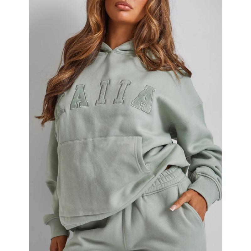 Осенне-зимний новый модный брендовый спортивный удобный комплект из двух предметов с капюшоном и вышитым логотипом