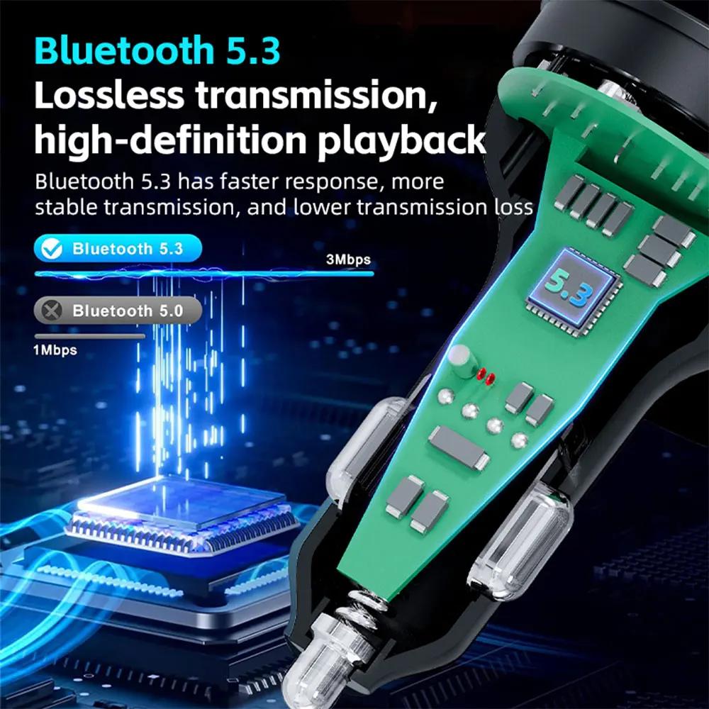 Bluetooth 5.3 FM-передатчик Автомобильный адаптер Беспроводной комплект громкой связи для автомобиля Быстрое зарядное устройство USB PD MP3-плеер Модулятор для автомобильного радио Аксессуар