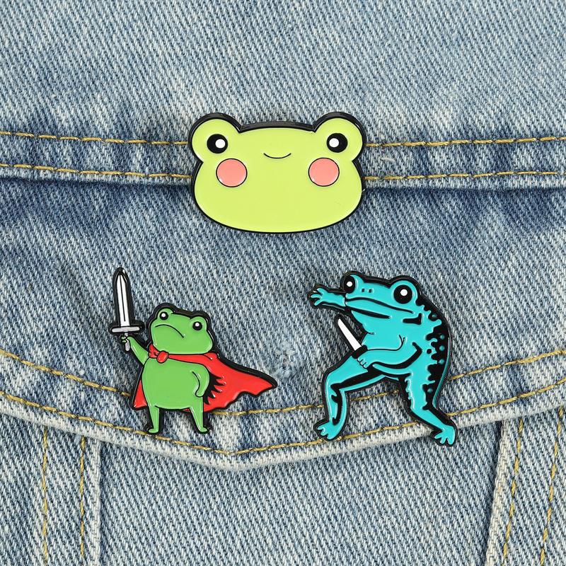 Battle Warrior Frog Enamel Pins Froggy with Cloak Sword Brooches Lapel Badges Punk Animal Jewelry Gift for Friends