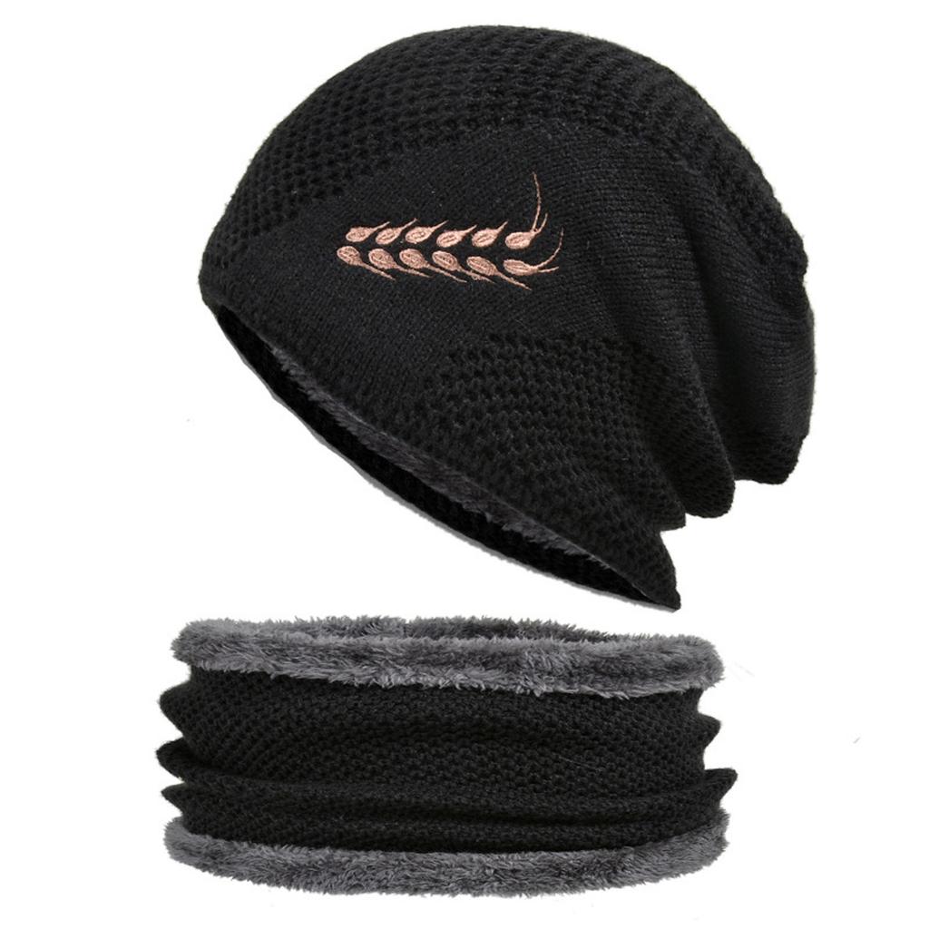 (Projector)Men Women Outdoor Warm Winter Knitted  Hat And Scarf Set Stylish Knit  Cap