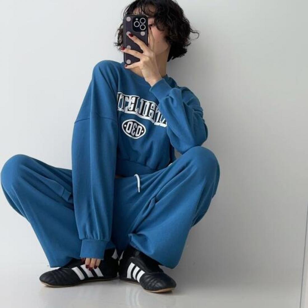 New Arrivals Open Run LeTTering Man To Man Round Neck Long Sleeve T shirT Wide B