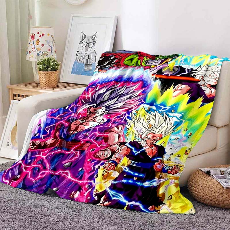 Плед с принтом из аниме Dragon Ball, Теплый и уютный фланелевый плед, Подходит для спален, диванов, кроватей, кресел, пикников и