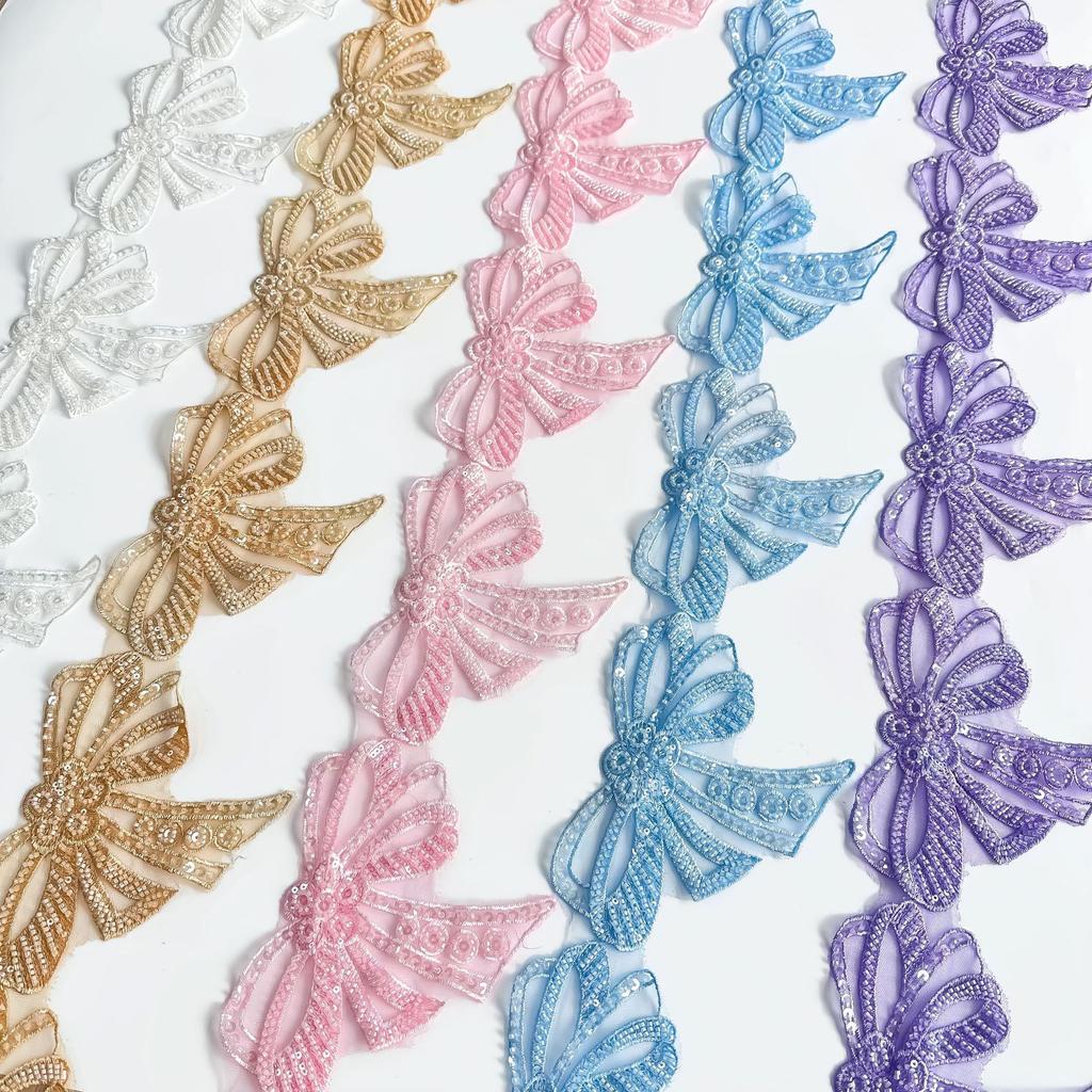 Трехмерная вышивка бисером, бант, кружево, сделай сам, ручная работа, наклейка на ткань для платья