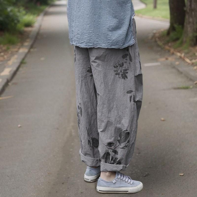Johnature Женские брюки с широкими штанинами и цветочным принтом в винтажном стиле, эластичные брюки на талии, осенние свободные повседневные брюки