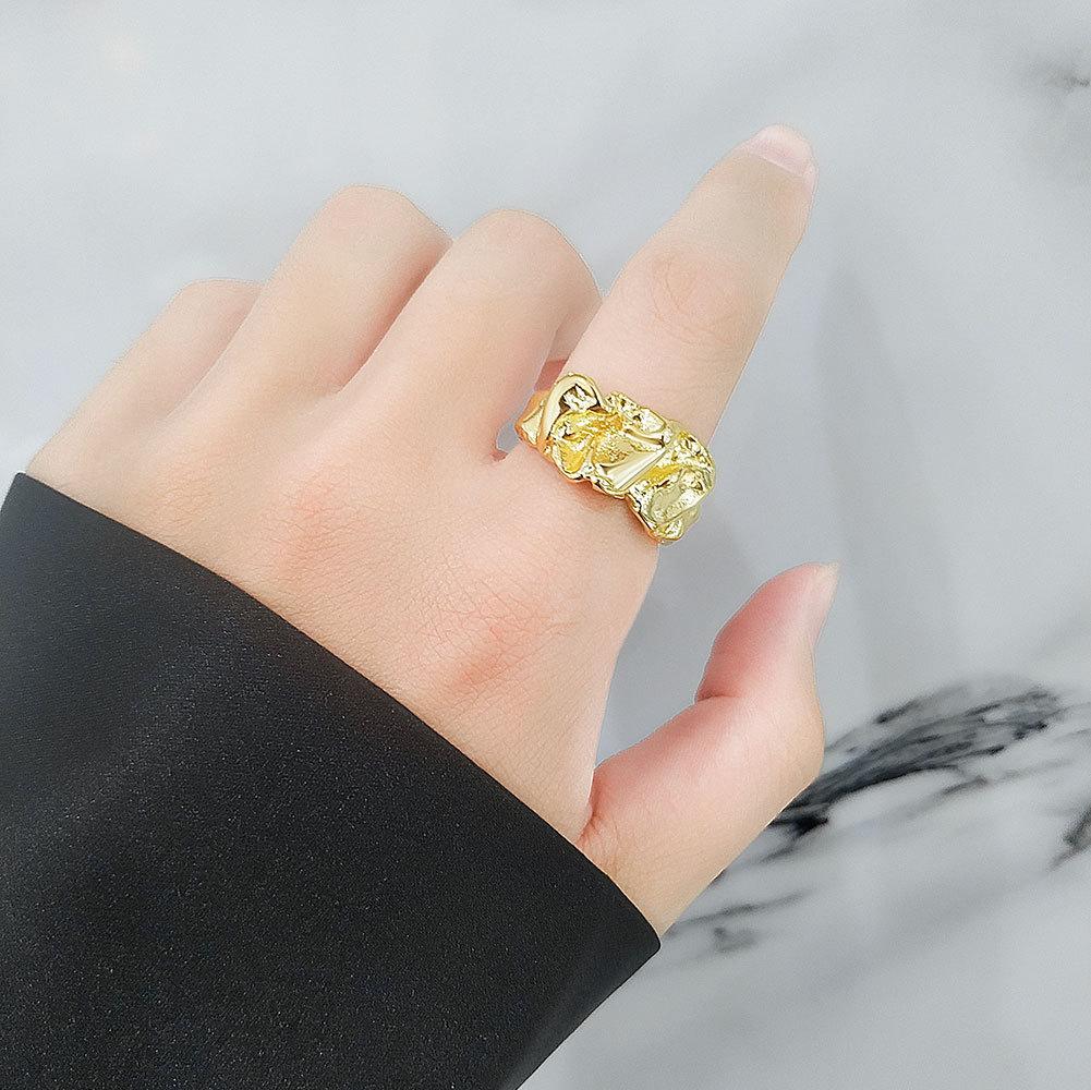 Geometric Glossy Concave Convex Shaped Ring Female Niche Design Personality High Sense Finger Ring Ins Cold Temperament Opening Index Finger Ring