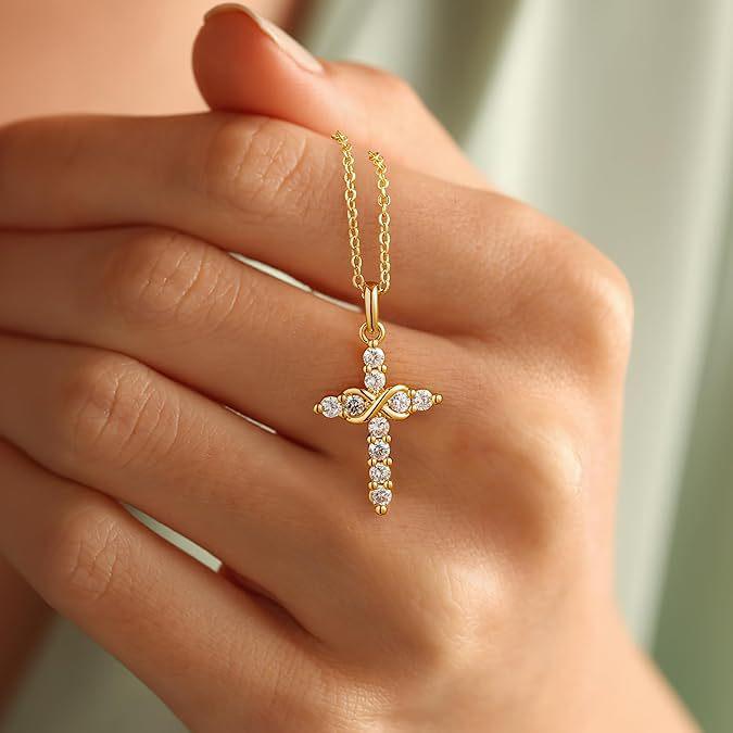 Серебряное ожерелье с полным бриллиантовым крестом S925 для женщин - Европейский и американский стиль, ключичная цепочка
