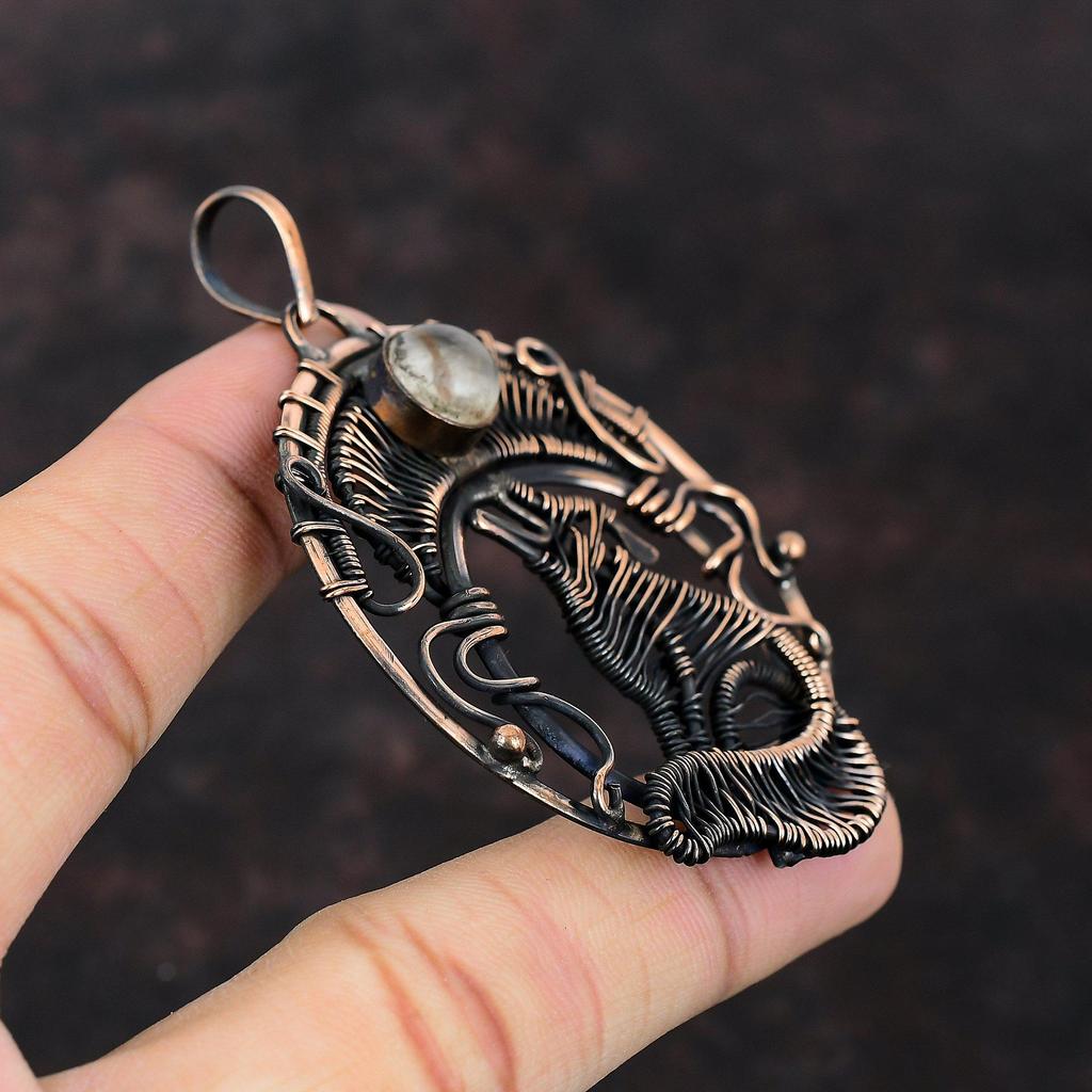 Золотой кулон с рутилом, кулон в медной проволоке, золотые ювелирные изделия с рутилом, драгоценные камни, кулон для собаки ручной работы, чудесные медные украшения, подарок для него