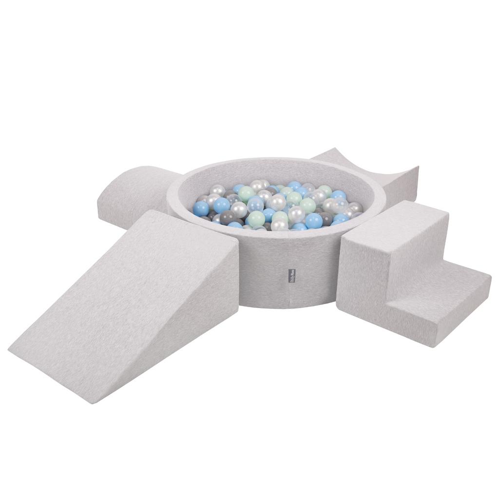 KiddyMoon Foam Playground for Kids with Round Ballpit (300 Balls Balls 7cm/2.75in), Lightgrey:pearl/grey/transp/bblue/mint