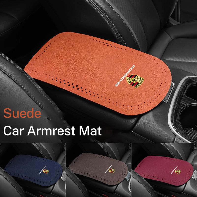 AFEBO1 Car Suede Armrest Protector Mat Cover Center Console Armrest Protective For Porsche 911 718 Taycan Panamera Cayenne Macan Cayman