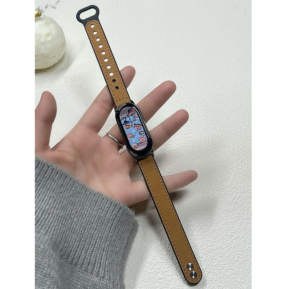 Applicable to Xiaomi Mi Band 10 Strap 9/8nfc Frosted Leather Premium Sense Wristband Light Luxury Double Nail Sports Watch Strap