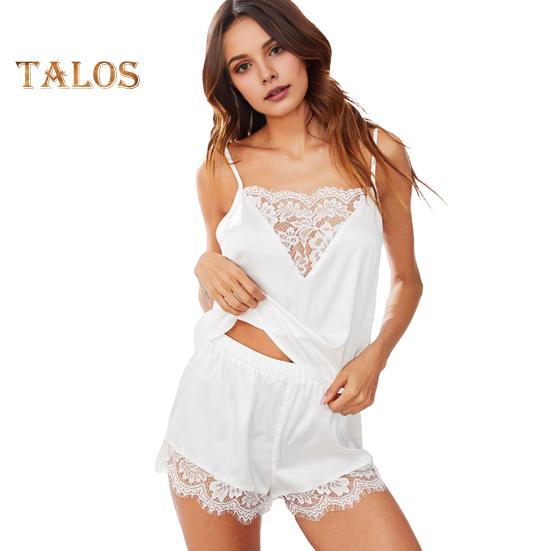 Женский пижамный комплект из 2 шт./компл., кружевной топ без рукавов с цветочной вышивкой на тонких бретельках, эластичный топ с высокой талией, облегающие шорты, домашняя одежда, жилет, шорты, летний комплект