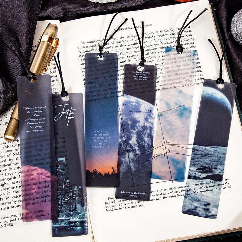 Cosmic Wander PVC Bookmark Set: Sun, Moon, Stars, and Clouds - Frosted Minimalist Transparent Book Clips