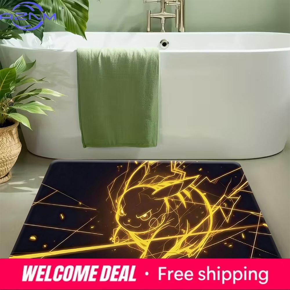 Pokemon Pikachu Neon Lightning Print Non-slip Doormat Soft Floor Mat for Home Decor