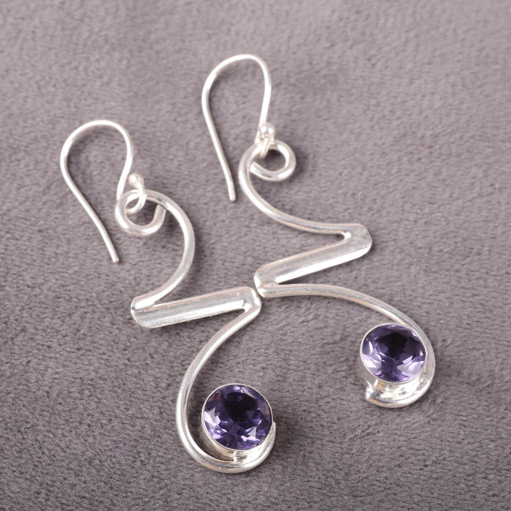 Iolite Gemstone Jewelry, 925 Solid Sterling Silver Earrings, Beautiful Handmade Earrings For Wedding Gift