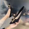 2025 New Rhinestone Square Buckle Single Shoes Korean Version Pointed Wine Glass and High Heels Commuting Casual Stiletto Single Shoes Women