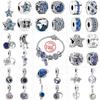 925 Sterling Silver Blue Planet Stars Moon Pendant Pavé Clip Beads Space Travel Charms Fit Original  Bracelet DIY Jewelry