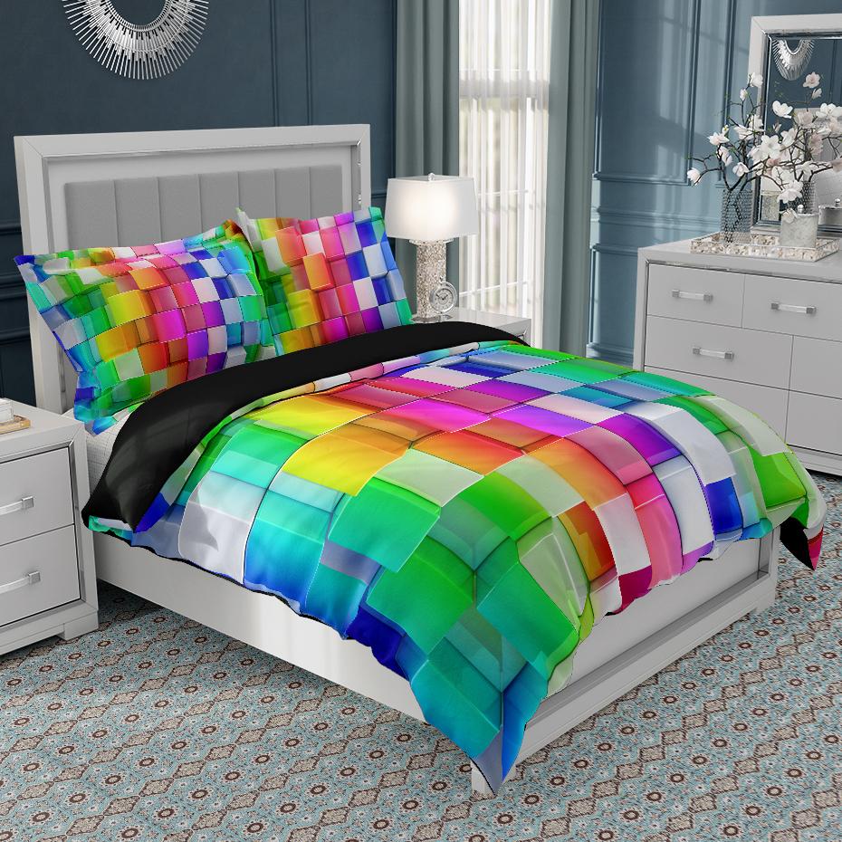 Colorful Weave Bedding Set Rainbow Psychedelic King Queen Double Duvet Cover 3D Geometric Comforter Cover Microfiber Quilt Cover