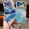 Кожаный чехол-шнурок с принтом «Пляж и побережье» для iPhone 18 Pro Max Гибридный ТПУ+ПУ Противоскользящий Мягкий чехол для iPhone 17 16 15 14 13 Pro Max
