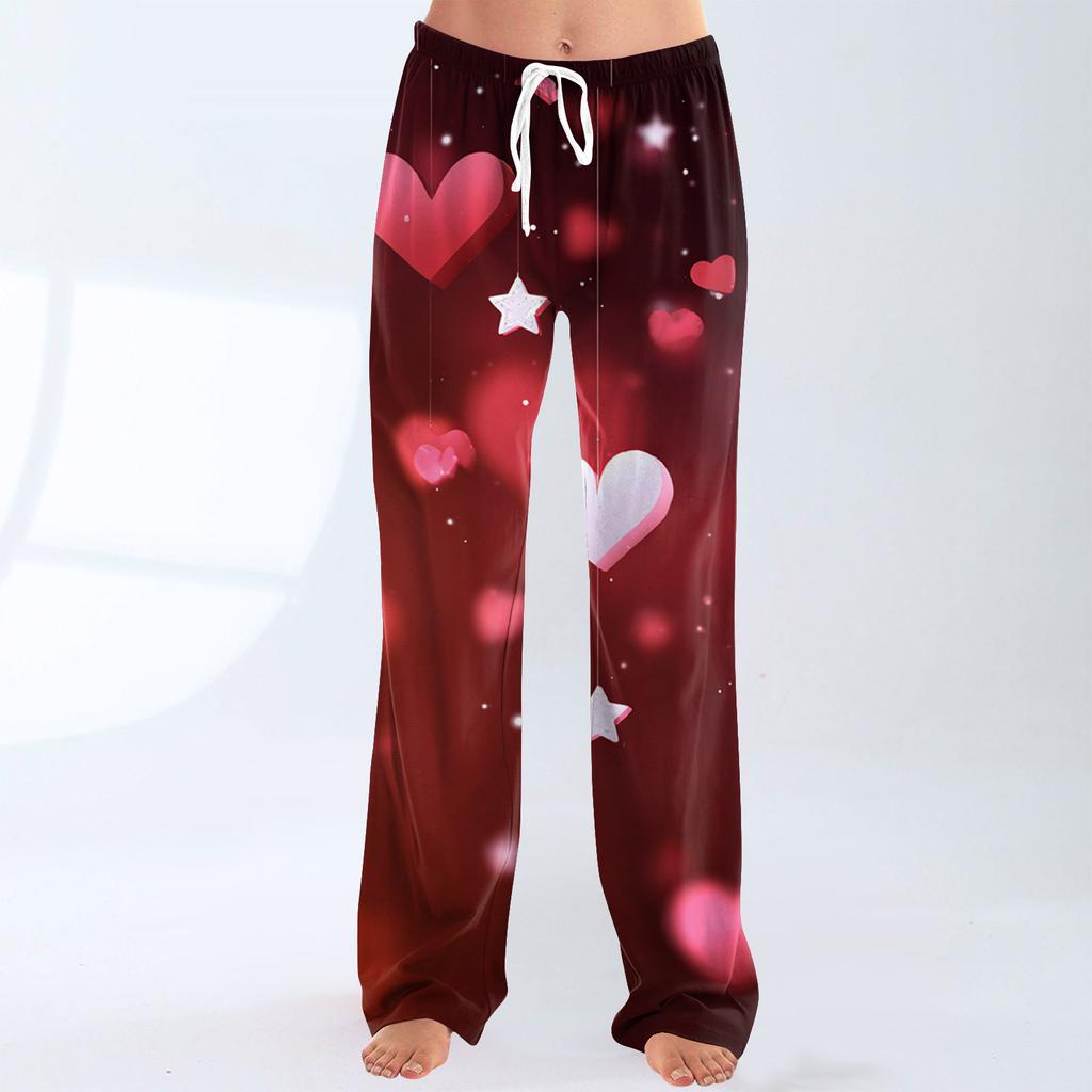 Women's Fashionable Loose Casual Trousers With Valentine's Day Heart Print