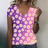Женская повседневная футболка с V-образным вырезом, коротким рукавом и цветочным принтом, свободного кроя, легкий топ для повседневной носки, на улице, в офисе, в путешествии