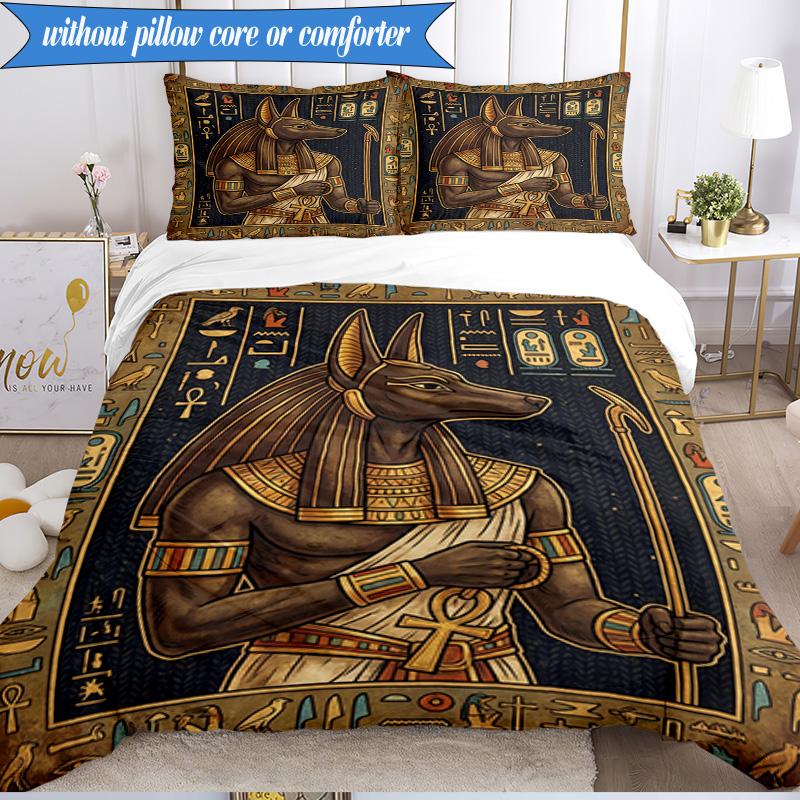 3PCS Ancient Egyptian Pharaoh Bedding Set,Including 1pc Duvet Cover And 2pcs Pillowcases Perfect for Bedroom, Dormitory, Fan Christmas gift