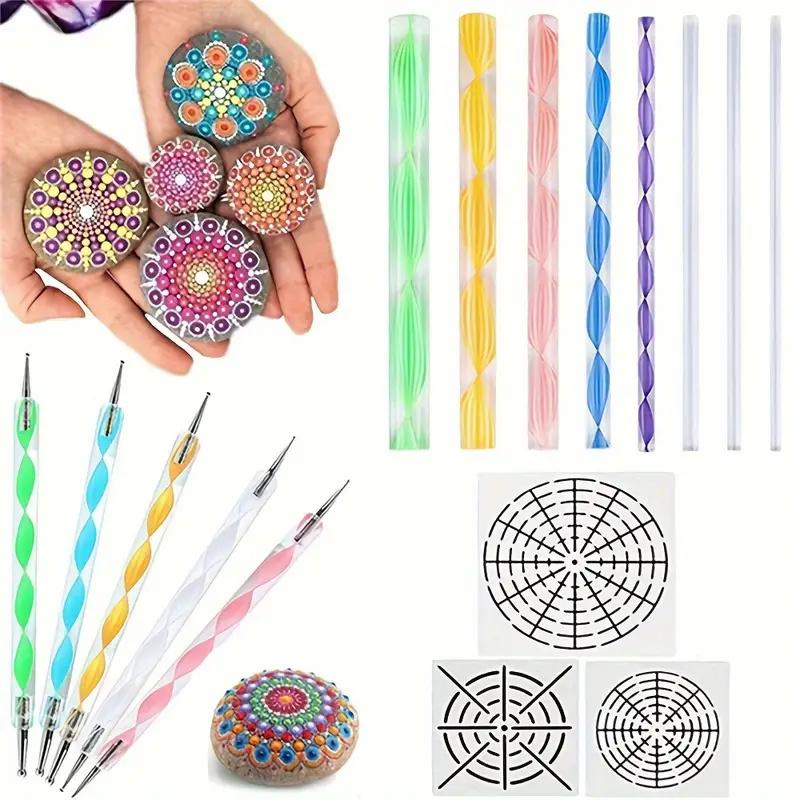 16PCS Mandala Dotting Tool Set For Painting Rocks Mandala Art & Ceramic Pottery Craft With Dotting Tool Acrylic Sticks Templates