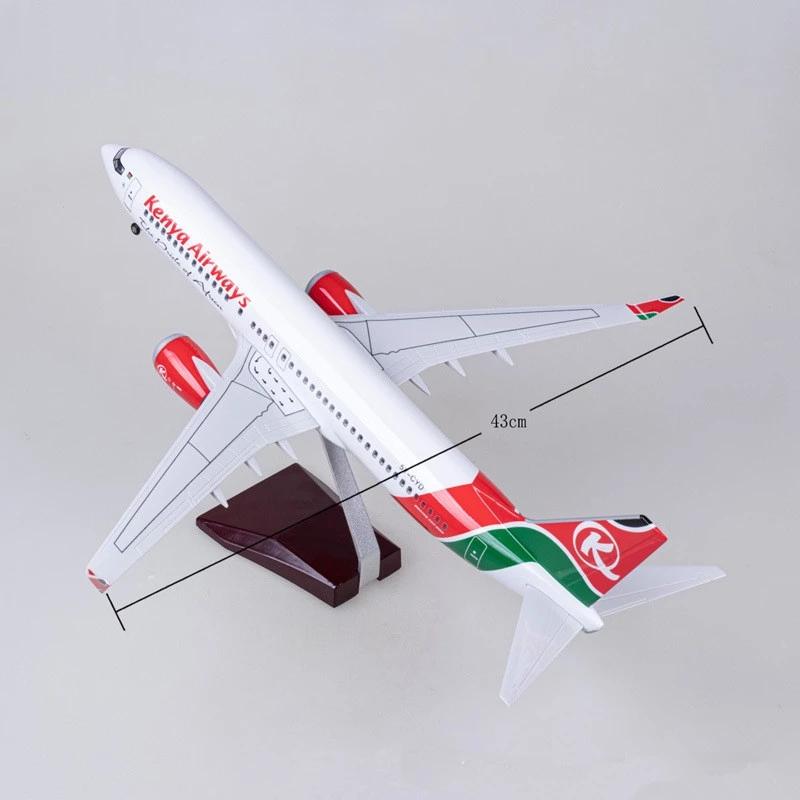 Модель самолета 1/85 Масштаб 47СМ Самолет 737MAX B737 MAX Авиалайнер Kenya Airways Со светом и колесами Литой Пластик Смола Дом