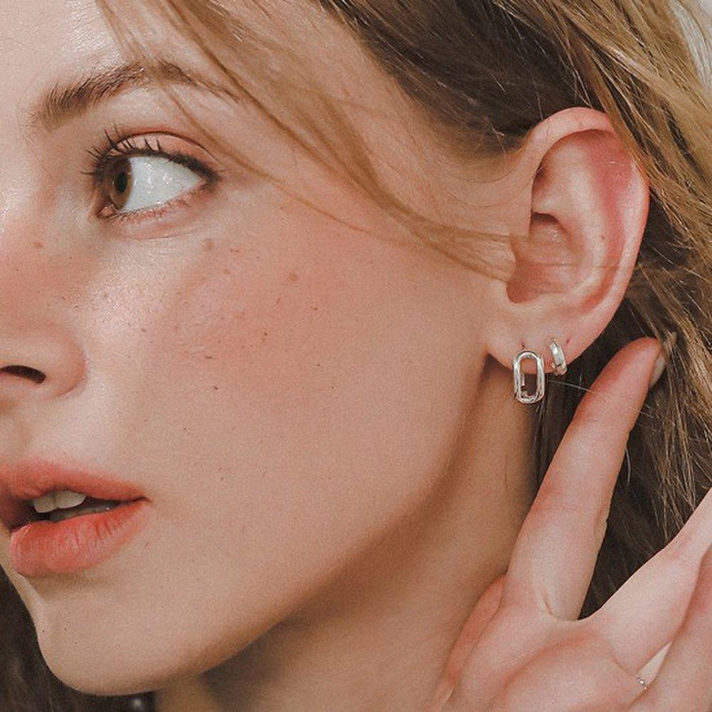 J.Lauren Open Square Silver One-Touch Ring Earrings M03826