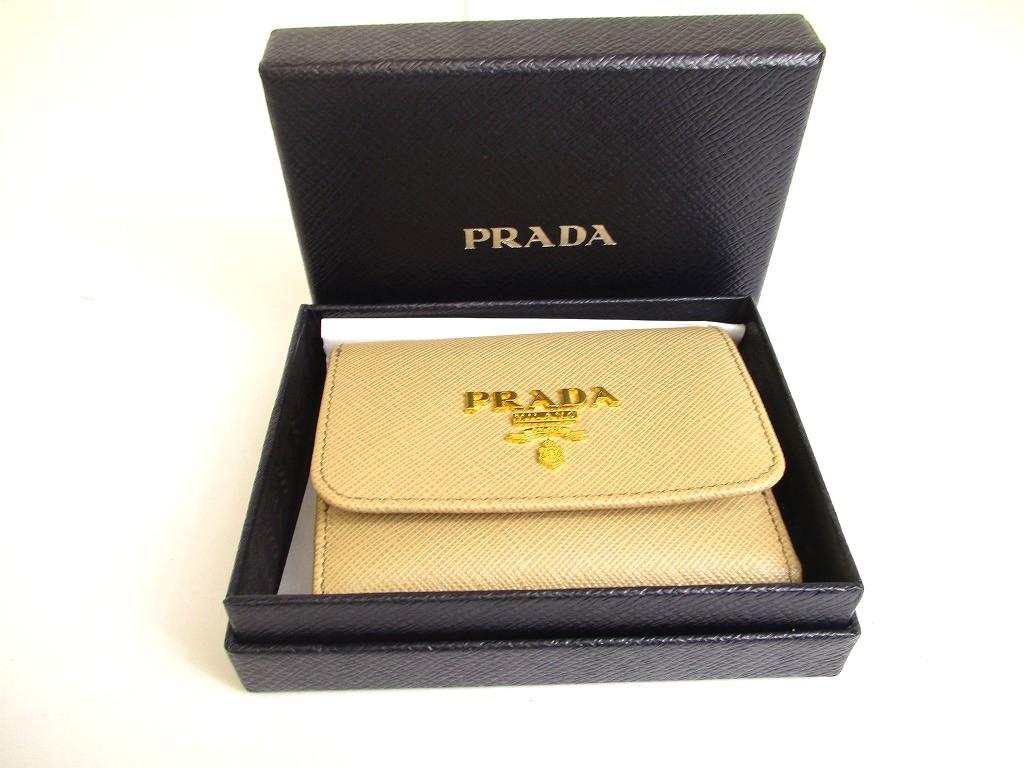 Authentic PRADA Sand Saffiano Leather Multicolor Trifold Wallet Compact Wallet #a876  Refurbished