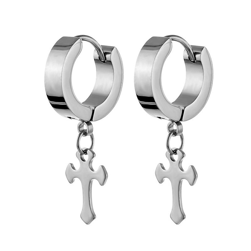 Женские и мужские серьги из нержавеющей стали, серьги-кольца в стиле панк с крестом, ювелирные аксессуары