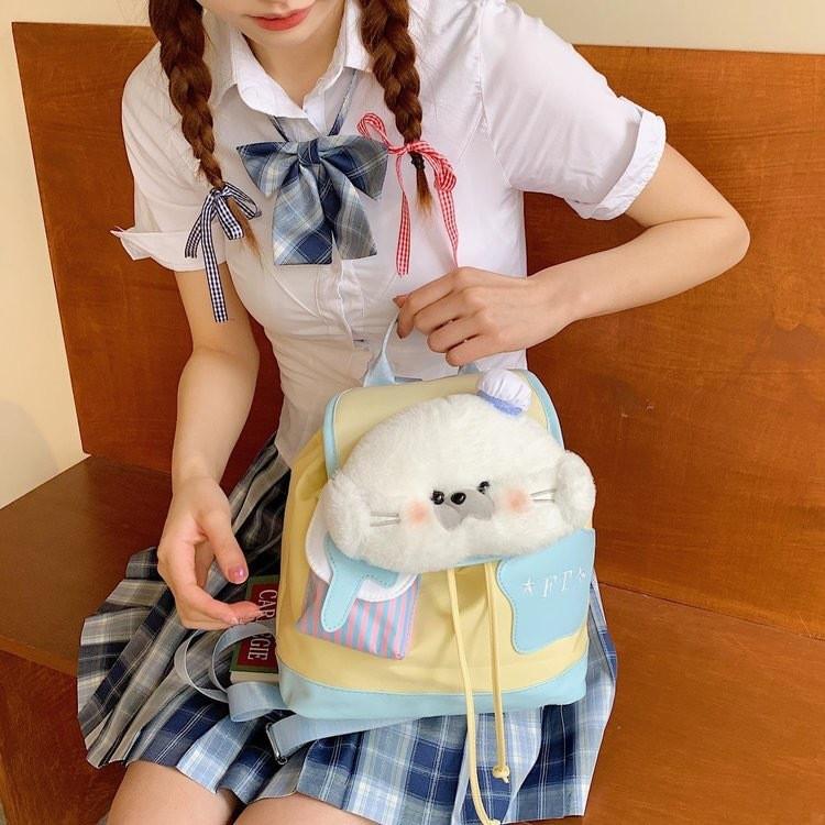 Style Forest Otter Puppy Puppet Cartoon Backpack Student Bag Drawstring With