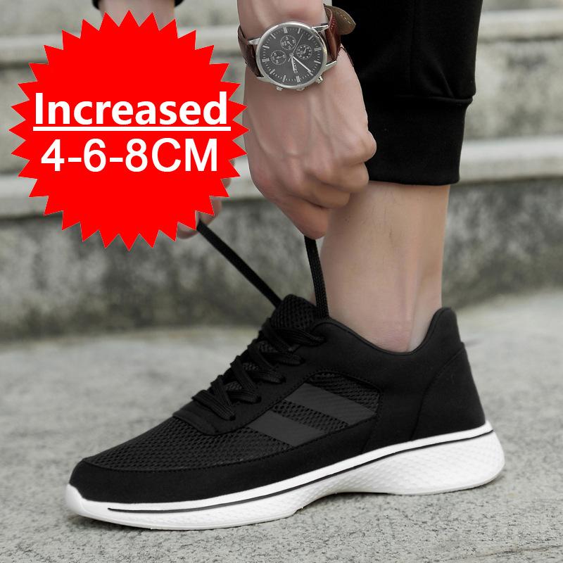 Men Mesh Elevator Shoes Height Increase Sneakers Shoes for Men's 8cm Sports Casual Shoes Invisible Inner Heightening Black Shoes