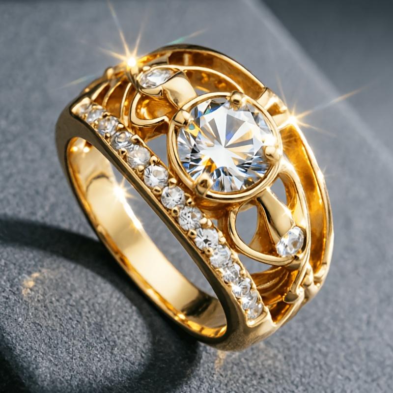 An elegant and luxurious Bohemian-style unique hollow design personalized ring, inlaid with round synthetic zirconia, suitable for everyday parties,