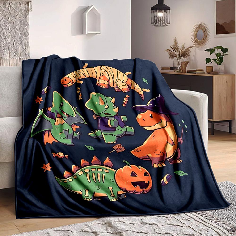 1pc Halloween Dinosaurs Lightweight Flannel Blanket, Comfortable and Warm Blanket, for Office and Camping Sofa Bed, Livingroom057