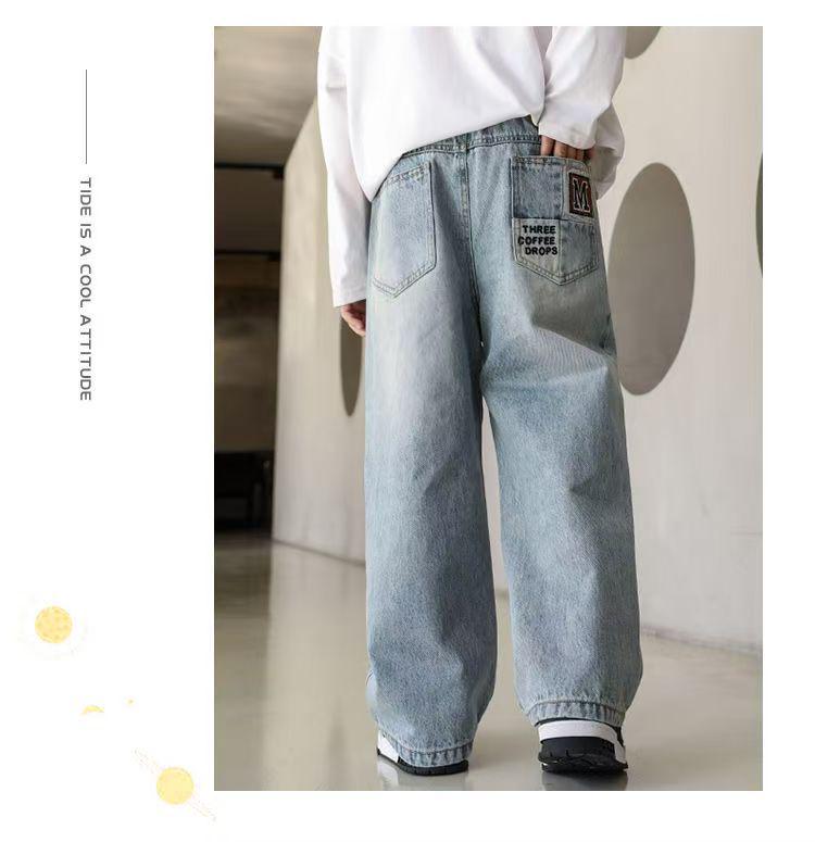 Прямые джинсы для мальчиков - Стиль весна-осень, средние/большие размеры, свободный крой