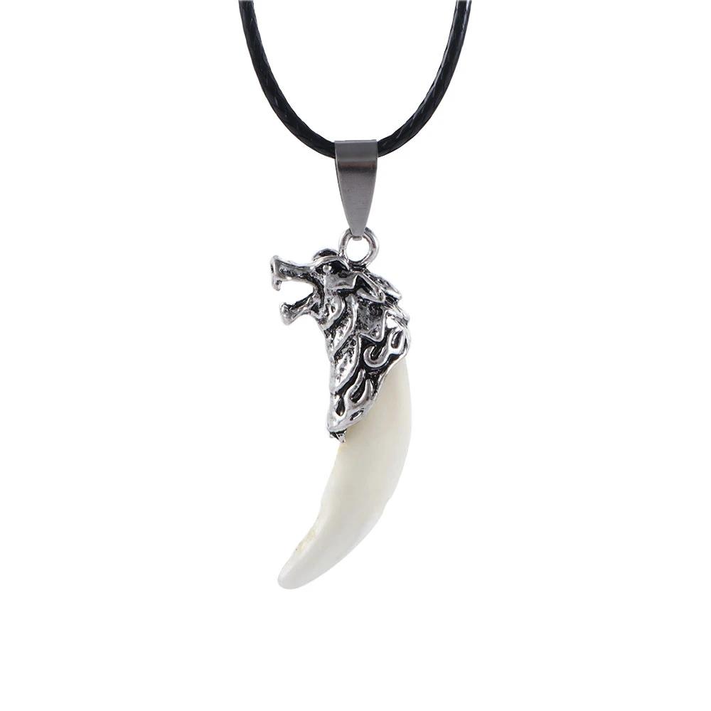 Мужское серебряное ожерелье с подвеской в ​​стиле «белый волк» в стиле племени Старк в стиле бохо