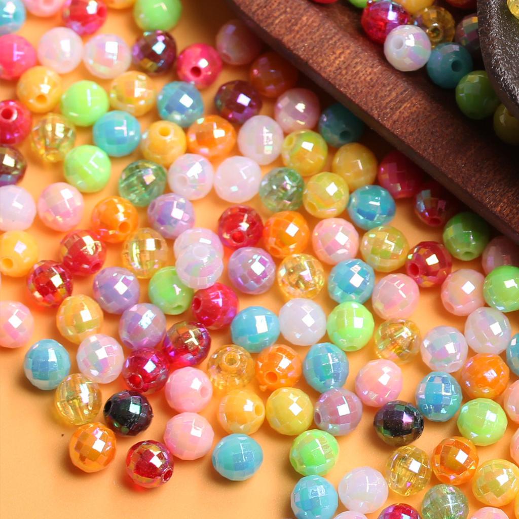 50 шт. 6 мм акриловые AB многогранные круглые шарики россыпью для изготовления браслета, ожерелья