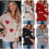 Women Loose Heart-shaped V-neck Knit Pullovers Winter Long Sleeve Female Knitwear