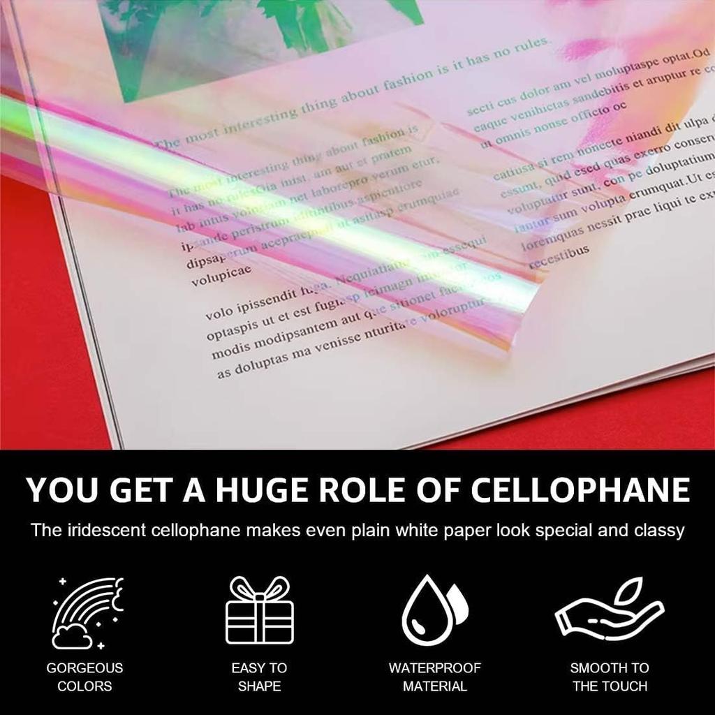 Colored Cellophane Film 15mX40cm Cellophane Sheet Thick Wrapping Paper Wrapping Roll Rainbow Cellophane Gift Basket Flower Wrapping Paper Hologram