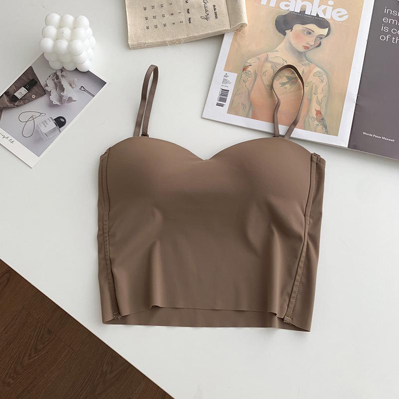 Летняя майка из ледяного шелка с нагрудной подушечкой - Красивый топ-бандо со спинкой