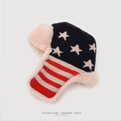 Внешнеторговая полосатая шапка-звезда в сочетании цветов, мужская и женская зимняя теплая шапка с защитой ушей, уличная шерстяная шапка
