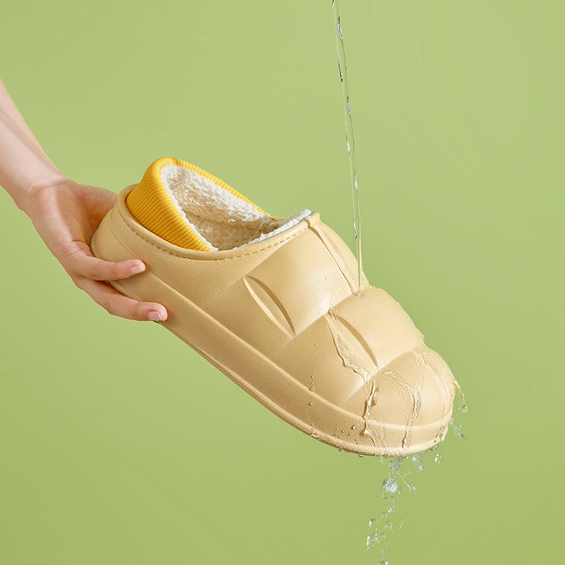 Winter Women Cotton Slippers Waterproof Warm Plush Shoes Fashion Indoor Home Thick Sole Footwear Non-Slip Solid Couple Slippers