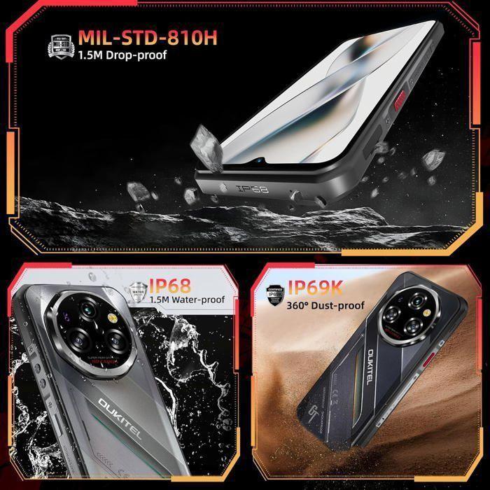 OUKITEL WP62 5G Мобильный телефон 48 ГБ + 512 ГБ / 2 ТБ 11000 мАч Экран 6,6" FHD+ 108 МП Android 15 Смартфон Две SIM-карты / NFC / GPS Серебристый - Очень хорошее состояние
