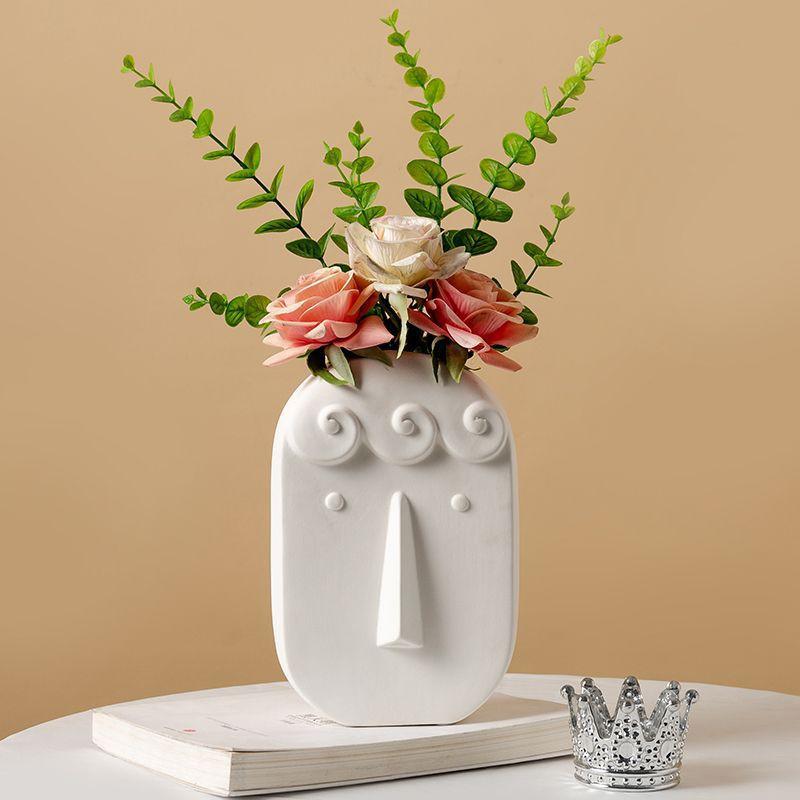 Modern Minimalist Ceramic Face Vase Dried Flowers White Decorative Tabletop Ornament Living Room Entryway Study