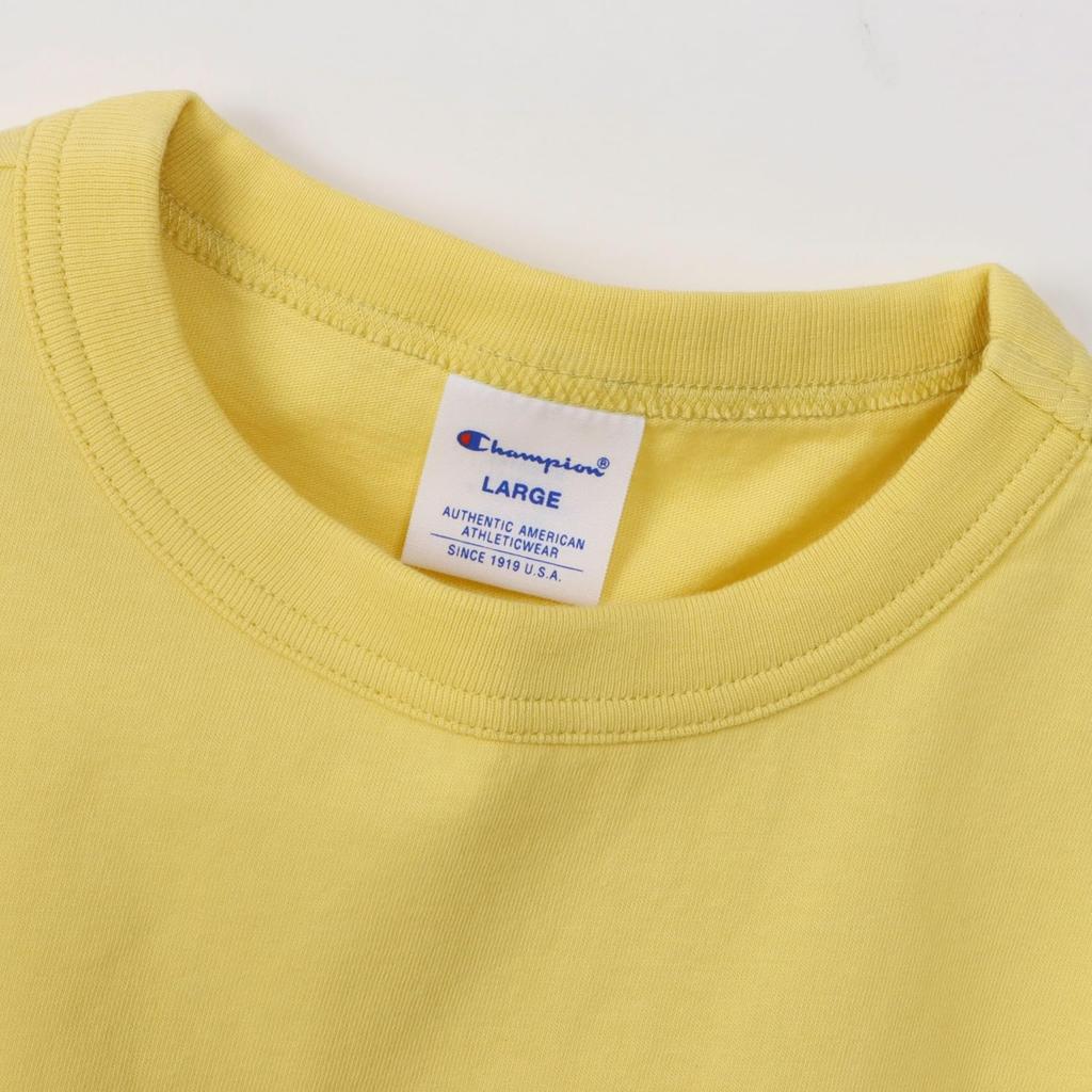Классическая футболка Champion с коротким рукавом, логотипом из хлопка, кремово-желтая, рукав, 100% хлопок, США, вышивка в одной точке, футболка, базовая,