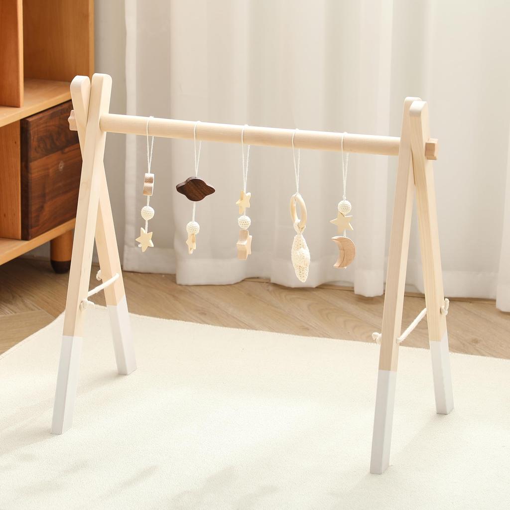 Make Baby Gym Set Wooden Play Gym for Newborns 0 Months and Up Early Lying Sleeping Crawling Educational Baby Baby Boys Let's Education, Flapping,